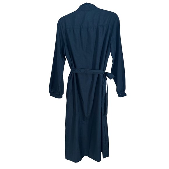 Vintage Henry-Lee Black Button Front Shirt Dress Belted Midi 70s Workwear - Picture 6 of 9